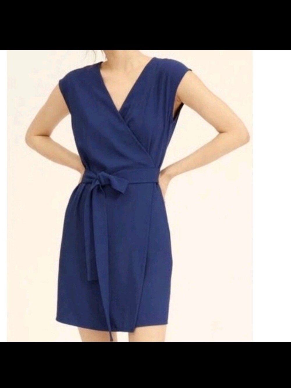 Everlane Japanese GoWeave Wrap Dress Blue Short Sleeve V-Neck Size 8 career